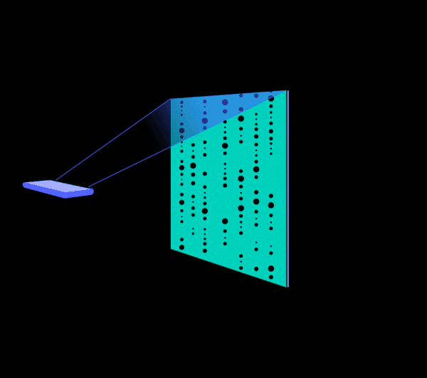 The beaded panel takes over the whole projection — dark mode